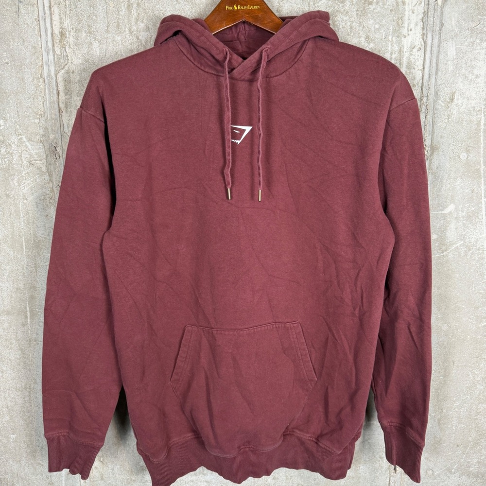 Gymshark Mens Pullover Hoodie Burgundy Maroon Small Shark Logo Activewear‎